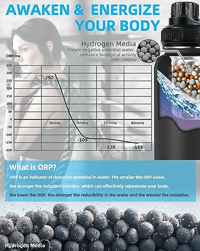 Stainless Steel Alkaline Water Bottle - Portable Sports Filter, pH 9+, 800ml - Ideal for Travel, Home, Health - Black