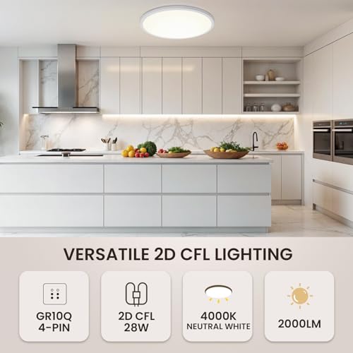 BrightWish 28W CFL Light Bulb 4000K: Energy Saving Ceiling Lamp for Indoor Spaces - Compact Fluorescent Tube