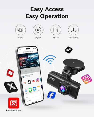 REDTIGER 4K/2.5K Dash Cam: Front Rear Car Camera, Wi-Fi GPS, Night Vision, 170° Wide Angle, 24H Parking Mode