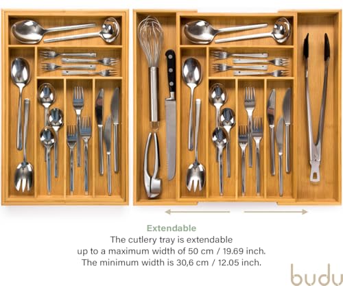 Budu Bamboo Cutlery Tray: Kitchen Drawer Organizer System