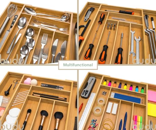 Budu Bamboo Cutlery Tray: Kitchen Drawer Organizer System