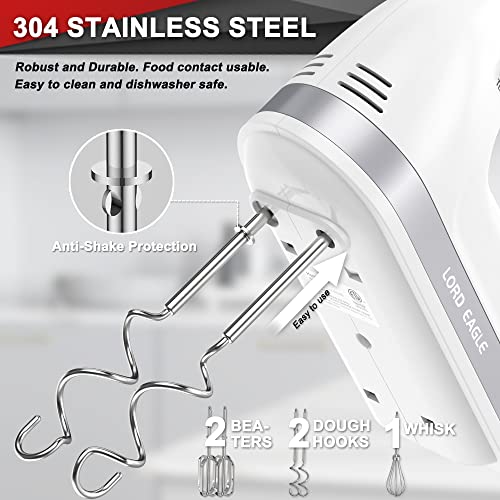 Lord Eagle Electric Hand Mixer 400W - Baking Cake Egg Cream Beater - Turbo Boost/Self-Control Speed + 5 Accessories