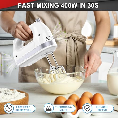 Lord Eagle Electric Hand Mixer 400W - Baking Cake Egg Cream Beater - Turbo Boost/Self-Control Speed + 5 Accessories