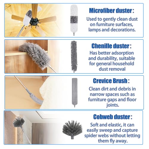 Bendable Washable Cobweb Duster w/ Extension Pole, 15-84 inch