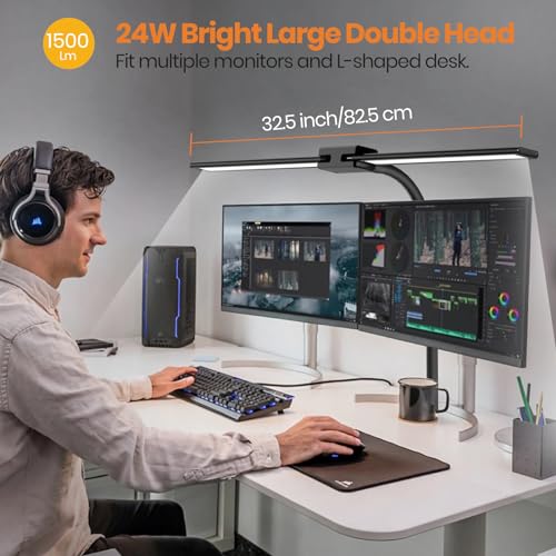Lastar Architect Desk Lamp: Remote Control, 32.5" Double Head, Timer, 24W Bright Gooseneck for Home Office, Computer Reading