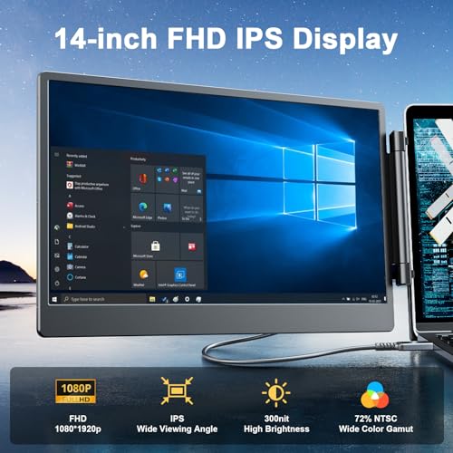 Laptop Screen Extender - Dual Monitor, 1080P FHD IPS Portable Display - Windows Mac Android - Fits 13-16.5 inch Laptops