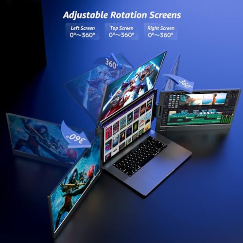 KPKUE 14 inch Triple Screen Extender for Laptop, FHD IPS Monitor, USB-C Connection, Dual Screen Compatible with 11.6"-15.6" Devices