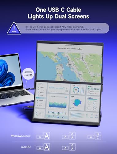 JSAUX FlipGo Lite 15.6 inch Dual Laptop Screen Extender - Portable Triple Monitor with Magnetic Design