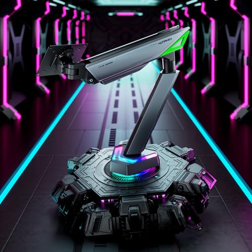 Humanex Gaming Monitor Arm with 20 Mode RGB LED Lights - Adjustable Mount for 17-45 inch Screens - Cable Management