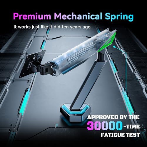 Humanex Gaming Monitor Arm with 20 Mode RGB LED Lights - Adjustable Mount for 17-45 inch Screens - Cable Management