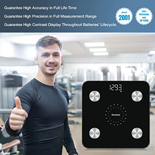 Homebuds Smart Body Fat Scale: Digital Bathroom Scale for Weight, BMI, Muscle, Water with App - Professional Body Composition Monitor