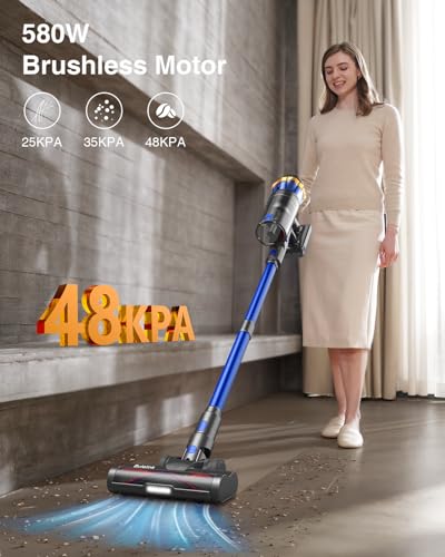 Brand Cordless Vacuum 48000Pa 580W 60Min Touch Screen 1.6L Home Cleaners Self-Standing Anti-Tangle Upright Vacuums for Pet Hair/Carpet