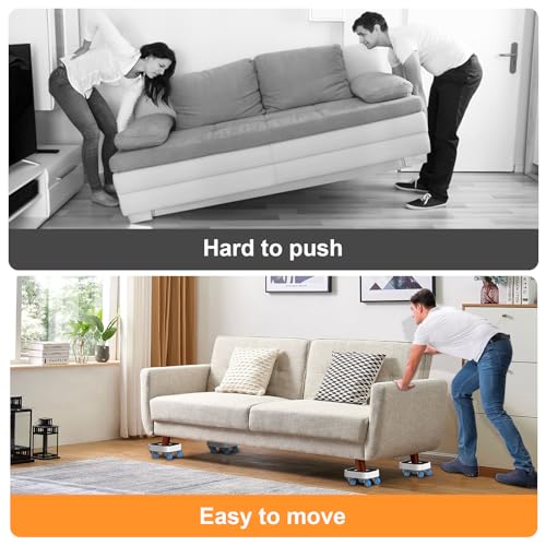 NIUXX Furniture Mover Wheels - Heavy Duty Lifter Sliders - 360° Rotating Transport Roller Dolly Set for Sofa, Bed, Cabinet - 350kg Load