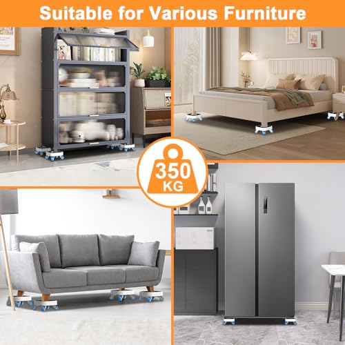 NIUXX Furniture Mover Wheels - Heavy Duty Lifter Sliders - 360° Rotating Transport Roller Dolly Set for Sofa, Bed, Cabinet - 350kg Load