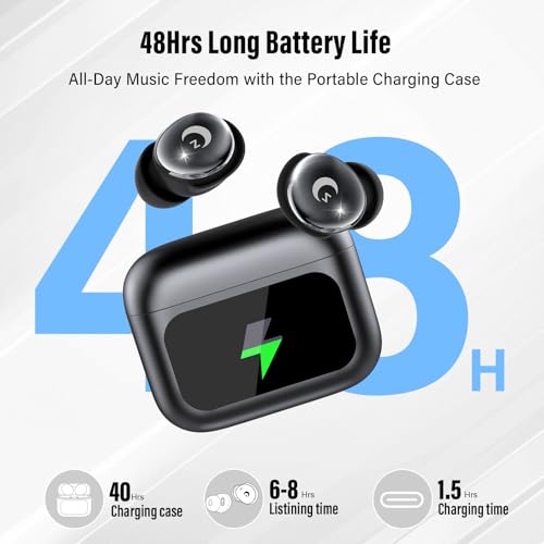 2025 Mini Sleep Wireless Earbuds, Smart Touch, Bluetooth 5.4, Noise Cancelling Mic, 48H Playtime, Hi-Fi Stereo, 5 EQ Modes, IP7 Waterproof, Black