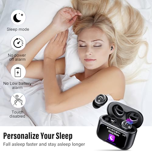 2025 Mini Sleep Wireless Earbuds, Smart Touch, Bluetooth 5.4, Noise Cancelling Mic, 48H Playtime, Hi-Fi Stereo, 5 EQ Modes, IP7 Waterproof, Black