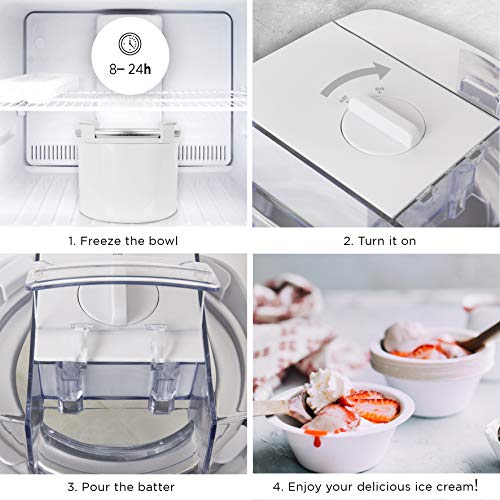 Duronic 1.5 Quart Ice Cream Maker: Gelato, Sorbet, Yoghurt, Soft Serve Dessert - Homemade Treats in 30 Min - Portable Family-Friendly