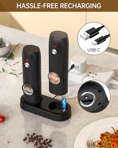 CIRCLE JOY Electric Pepper Grinder Set, USB Rechargeable, Ceramic Grind, Adjustable Coarseness - Automatic Kitchen Grinder