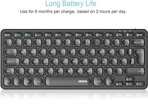 Arteck Bluetooth Keyboard: Ultra Slim Multi-Device Wireless with Media Hotkeys for Windows iOS Android Desktop Tablet