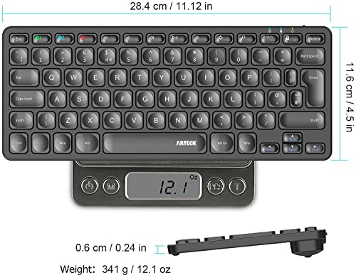 Arteck Bluetooth Keyboard: Ultra Slim Multi-Device Wireless with Media Hotkeys for Windows iOS Android Desktop Tablet