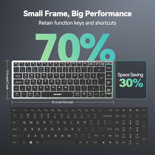 TECKNET Wireless Keyboard: Rechargeable Bluetooth for 4 Devices, Compact Mini Keypad, Silent Keys - Laptop, Phone, TV, Tablet