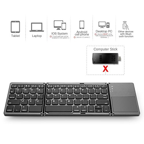 Zedo Foldable Bluetooth Keyboard 7-inch Touchpad Mini BT Wireless - Android Windows Tablet Li-ion Battery