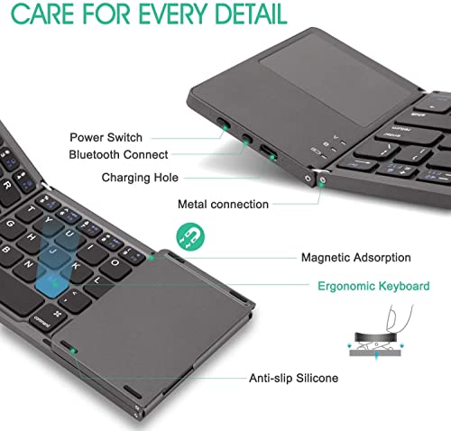 Zedo Foldable Bluetooth Keyboard 7-inch Touchpad Mini BT Wireless - Android Windows Tablet Li-ion Battery