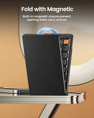 ProtoArc Foldable Bluetooth Keyboard, Portable Mini Wireless Travel Keyboards with PU Leather Cover - For Windows iOS Android - Black