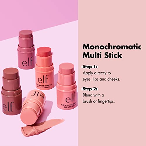 e.l.f. Monochromatic Multi Stick for Eyes, Lips & Cheeks, Glimmering Guava, Creamy & Blendable Makeup Stick