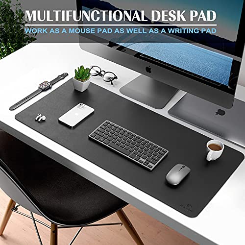 K KNODEL Large Leather Desk Mat - Mouse & Keyboard Pad - Desktop Protector & Cover - Writing Pad & Blotter - 80x40cm - Black