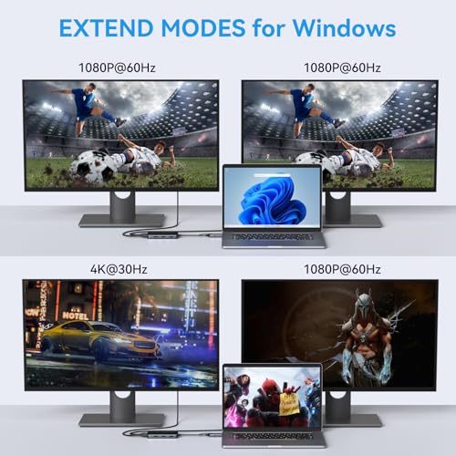 Universal USB Docking Station: Dual HDMI Adapter for Extended Display on MacBook Pro/Air, Dell, HP - USB-C Laptop - 2 HDMI Ports