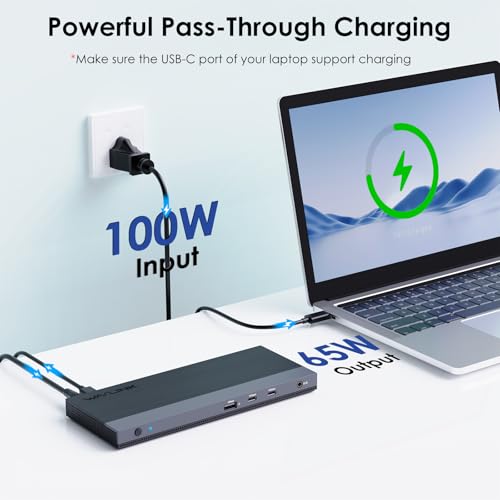 WAVLINK USB C Docking Station, Triple Display, 65W Charging, 8K@30Hz, HDMI, PD, USB 3.0, Ethernet