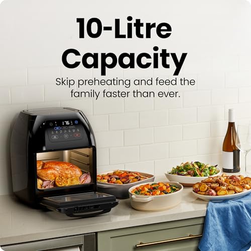 CHEFMAN Air Fryer Oven 5-in-1 Rotisserie Dehydrator Bake - 10L 1800W - Family Size Large with Auto Shutoff - Black