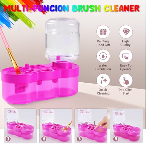 Kids Art Station: Silicone Painting Mat, Brush Cleaner, 10 Brushes - Ideal for Acrylic Painting, DIY Crafts - Pink