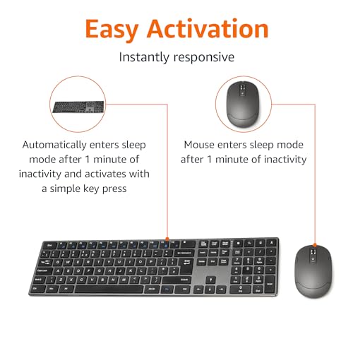 Amazon Basics Wireless Mouse & Ultra Slim Keyboard Set - Quiet, Full Size, Number Pad - Black