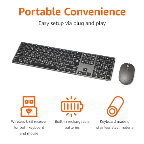 Amazon Basics Wireless Mouse & Ultra Slim Keyboard Set - Quiet, Full Size, Number Pad - Black