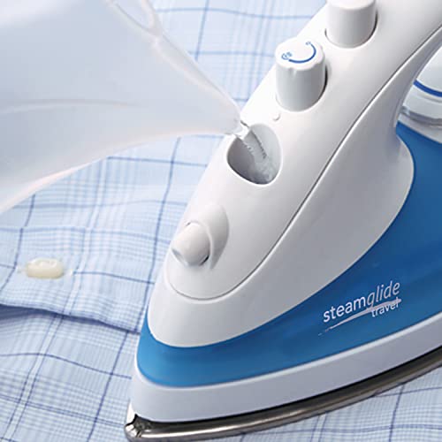 Russell Hobbs Travel Iron: Dual Voltage, Stainless Steel Soleplate, Variable Temp & Steam, Water Spray - Compact Design