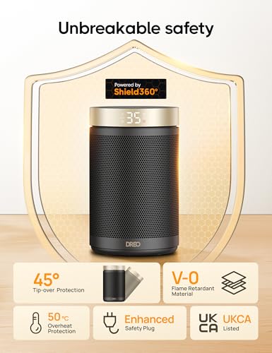 Dreo Energy Efficient Space Heater, Remote Ceramic Fan, Thermostat, 3 Modes, Timer, Bedroom, Gold