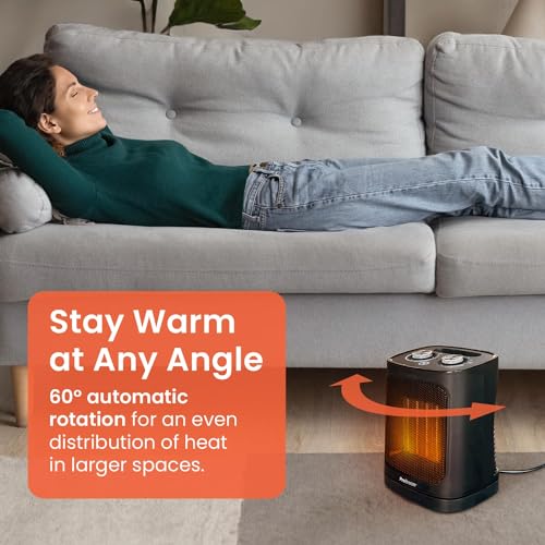 Pro Breeze Mini Ceramic Fan Heater - 2 Heat Settings, Fan Mode - Overheat Protection - Electric Heater for Home, Office (Black)