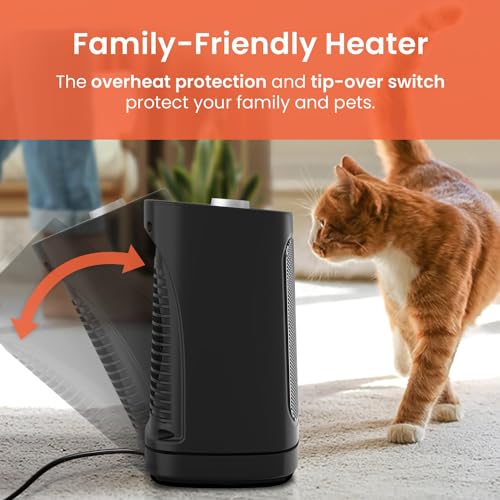 Pro Breeze Mini Ceramic Fan Heater - 2 Heat Settings, Fan Mode - Overheat Protection - Electric Heater for Home, Office (Black)