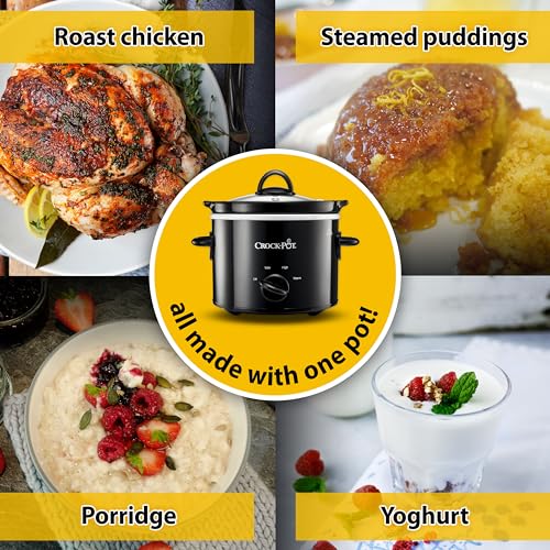 Crock-Pot Small Slow Cooker, Easy-Clean Ceramic Bowl, Energy Efficient, Black - Ideal for 1-2 People