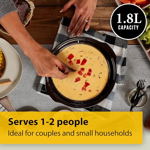 Crock-Pot Small Slow Cooker, Easy-Clean Ceramic Bowl, Energy Efficient, Black - Ideal for 1-2 People