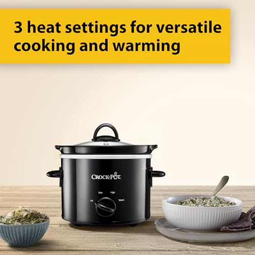 Crock-Pot Small Slow Cooker, Easy-Clean Ceramic Bowl, Energy Efficient, Black - Ideal for 1-2 People