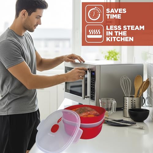 Snips Microwave Steam Cooker 4L, 2 Trays, Red, Quick Cooking