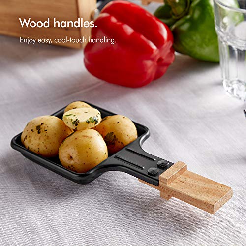 VonShef Electric Raclette Grill - 1200W Stone Machine for 8, Adjustable Temp, Scandi Wooden Design, 8 Mini Pans & Cool Handles