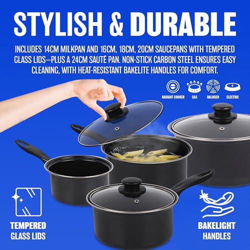 Cookware Set: Non-Stick Pans with Lids & Bakelite Handle