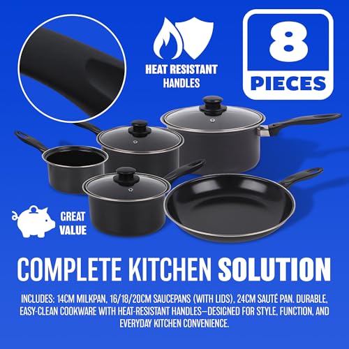 Cookware Set: Non-Stick Pans with Lids & Bakelite Handle