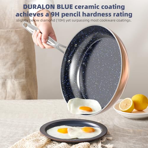 Nuwave 12-Piece Induction Ready Pan Set, Blue Ceramic Non-Stick Cookware with Lids - PFAS Free
