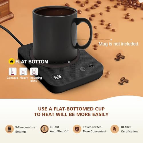Coffee Warmer with 3 Heat Levels & Auto Shut Off, Desk Mug Warmer for Various Mugs, Candle, Cocoa - Anti-Scald Silicone