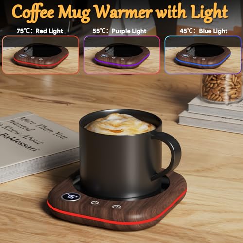 Lighting Coffee Mug Warmer, Smart Desk Cup Warmer, 3 Temp Control, Auto Shut Off, Brown Mug